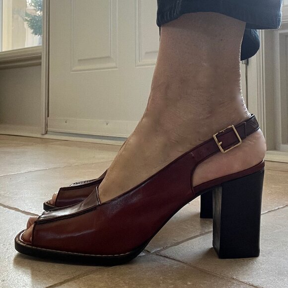 DAVIDS Vintage Red-Brown Leather Slingback Heels with Block Heel NWOB size 39.5 - Picture 11 of 13
